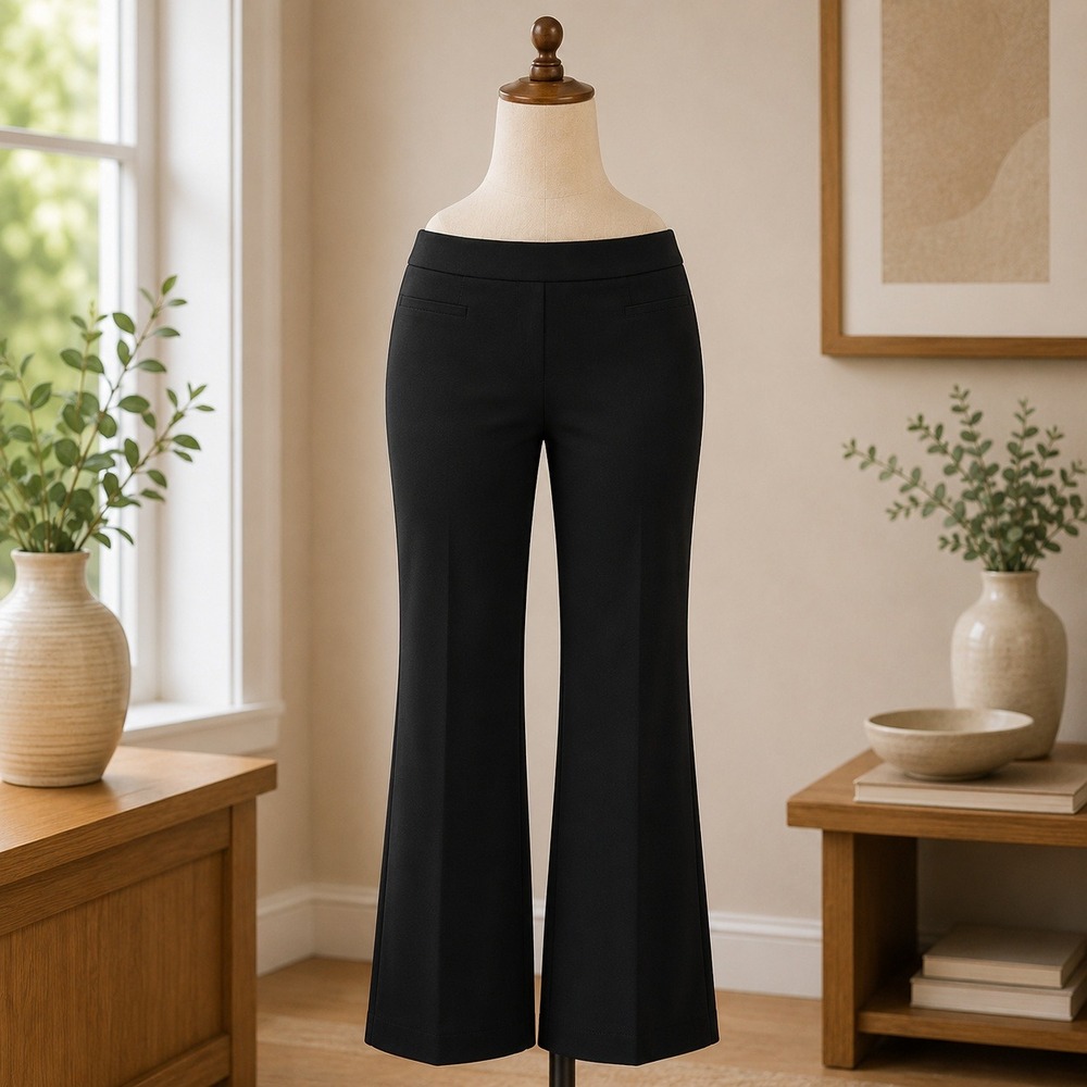 Susan Graver Womens Black Pull On Straight Leg Dress Pants Size Medium Stretch